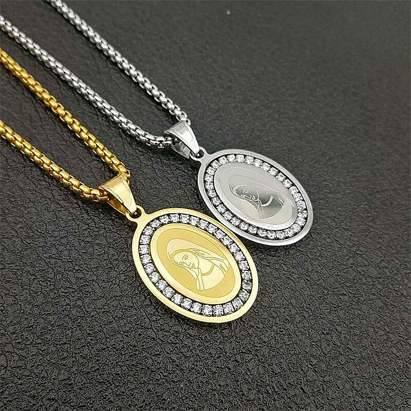 1 main full crystal aaa cz cubic zirconia virgin mary pendant stainless steel catholic necklaces amp pendants gold chain jewelry