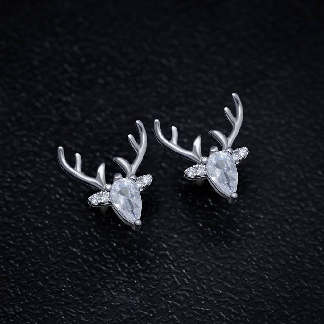 earring-white.jpg Deer Earring CZ Stone - Image 1