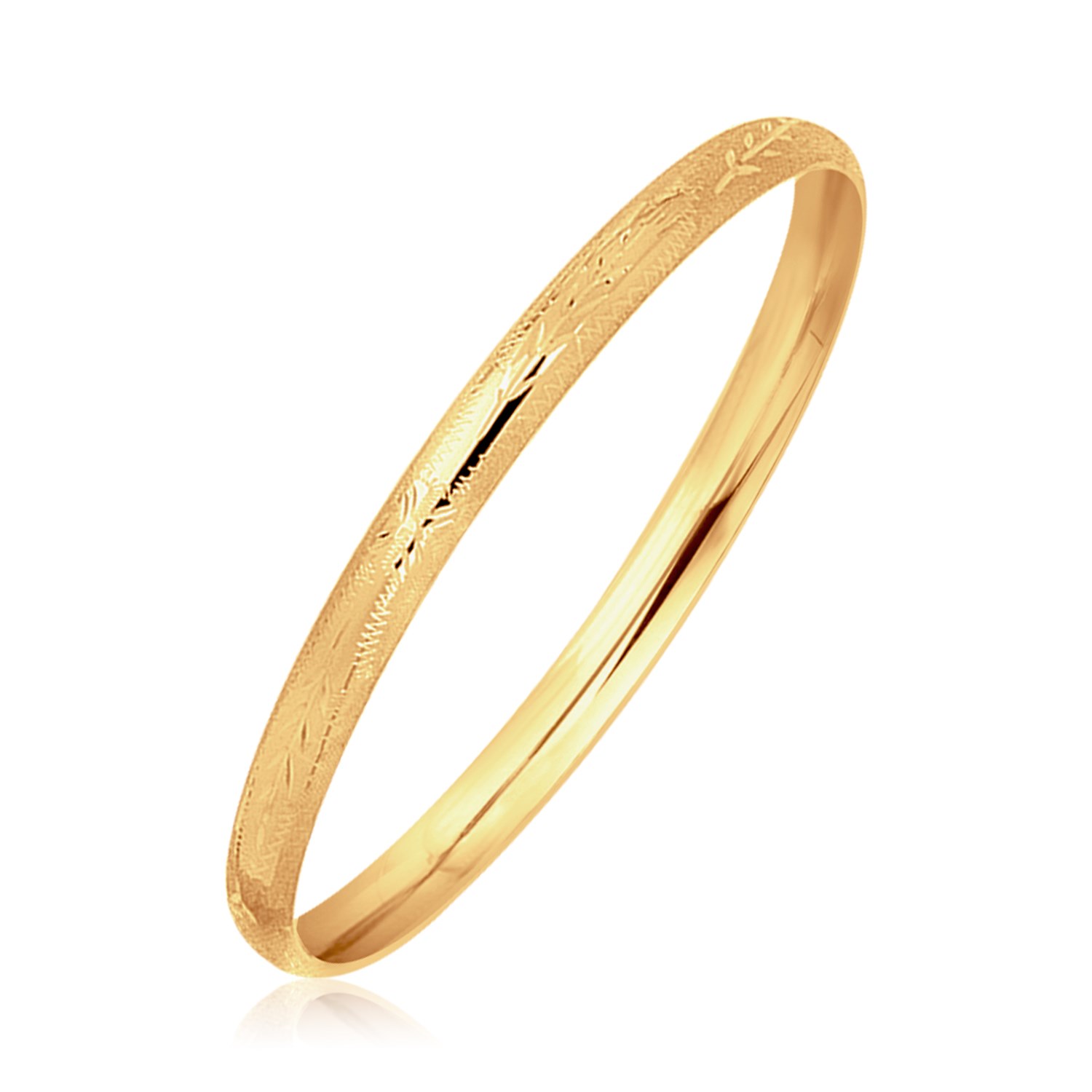 d107664-1-2-1-1-1-1-1-1-1-1-1-1-1-1-1-1-1.jpg 14k Yellow Gold Dome Style Childrens Bangle with Diamond Cuts (5.50 mm) - Image 1