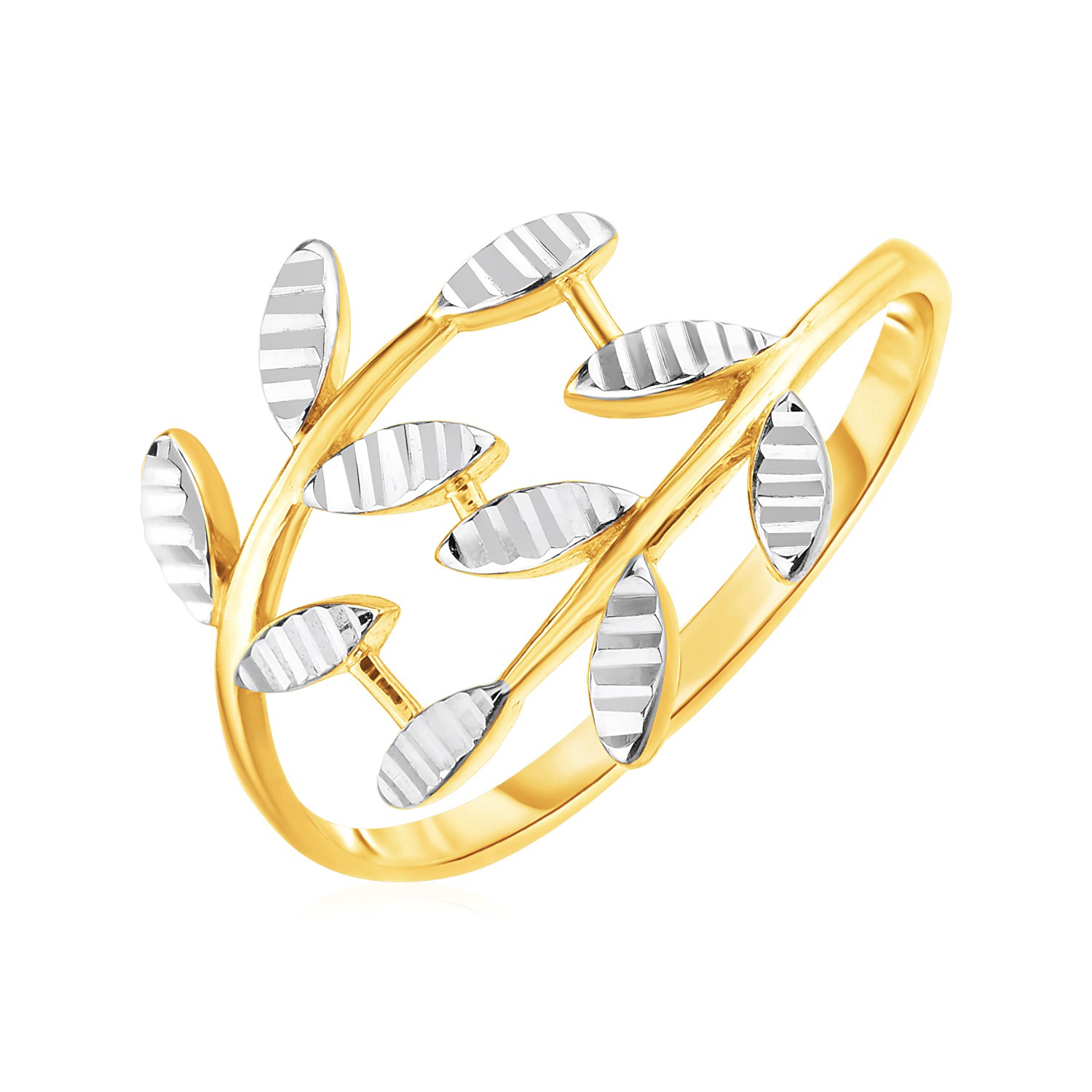 d11772898-1-2-1-1-1-1-1-1-1-1-1-1-1-1-1-1.jpg 14k Two Tone Gold Crossover Ring with Textured Leaves(1.50 mm) - Image 1