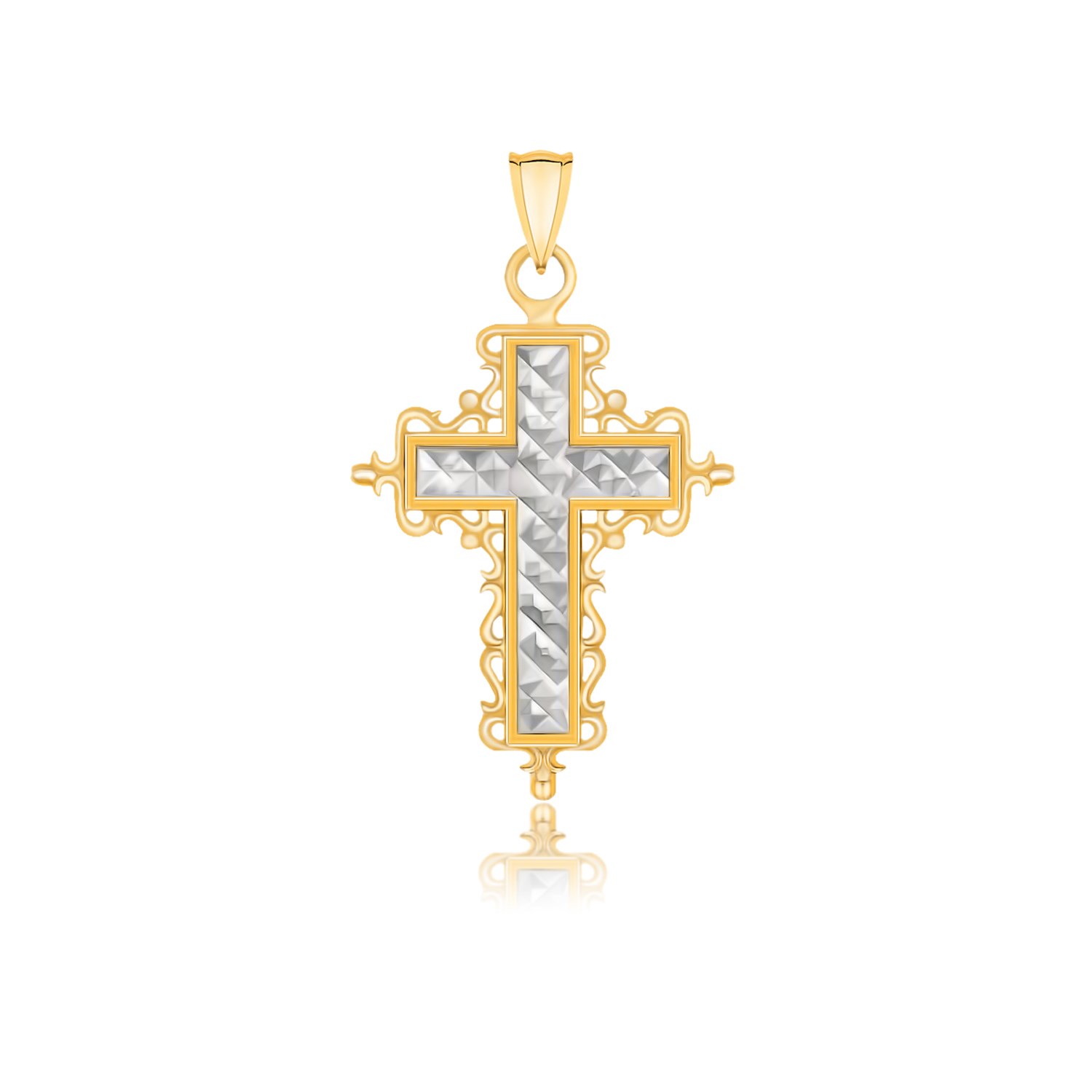 d132343-1-1-1-1-1-1-1-1-1-1-1-1-1-1-1-1.jpg 14k Two-Tone Gold Diamond Cut and Baroque Inspired Cross Pendant - Image 1