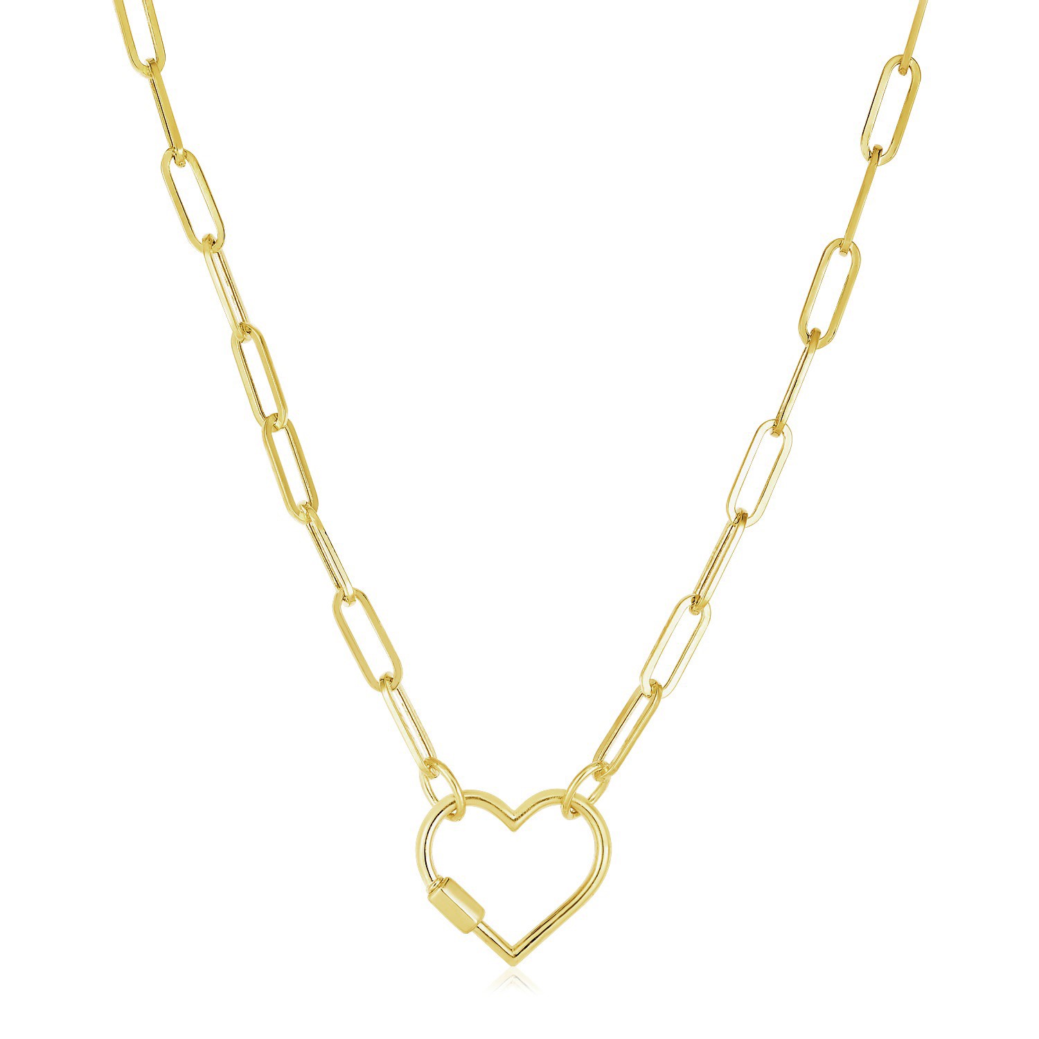 d13643953-1-2-1-1-1-1-1-1-1-1-1-1-1-1-1.jpg 14k Yellow Gold Paperclip Chain Necklace with Heart Carabiner Clasp - Image 1