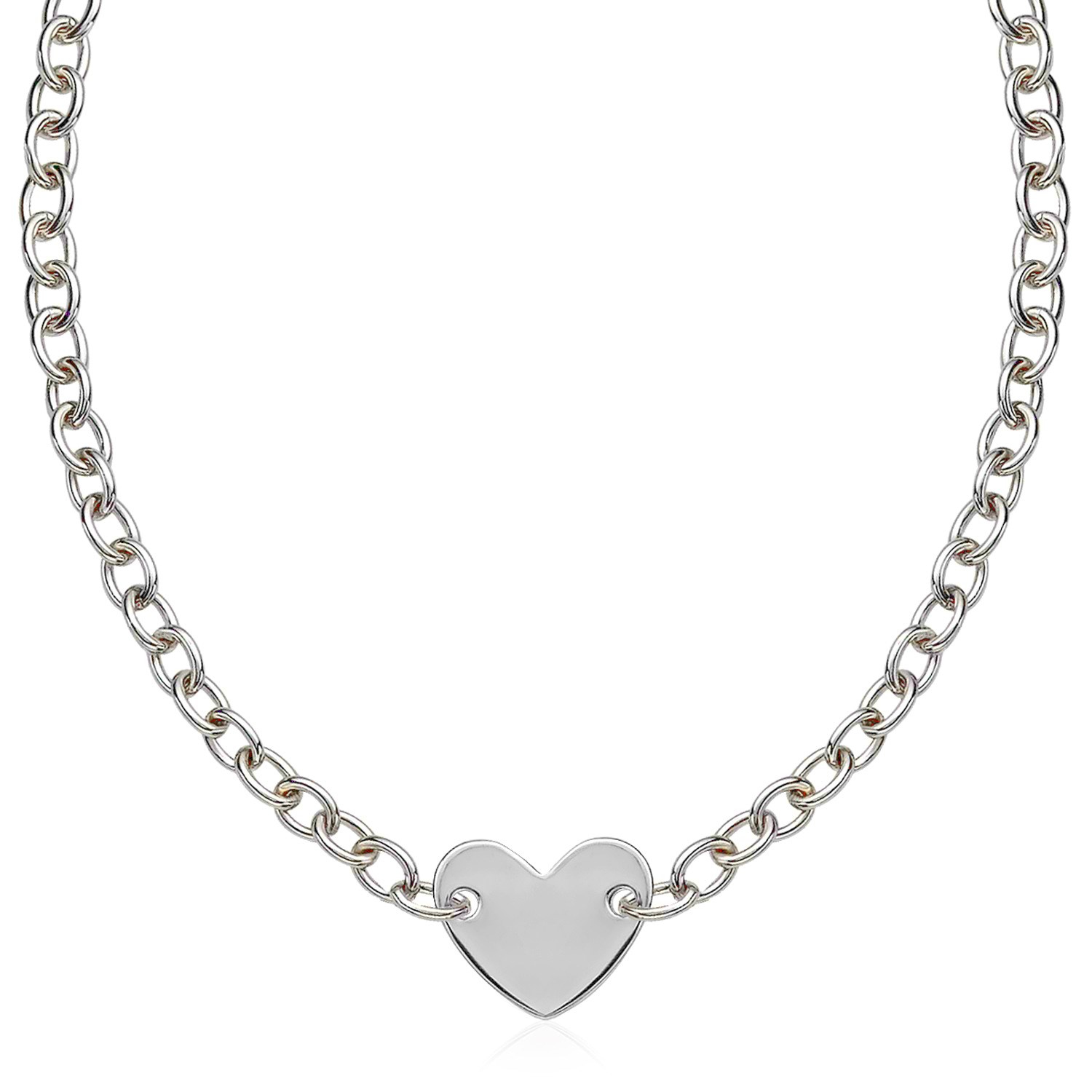 d154990-1-2-1-1-1-1-2-1-1-1-1-1.jpg Sterling Silver Rhodium Plated Chain Bracelet with a Flat Heart Motif Station - Image 1