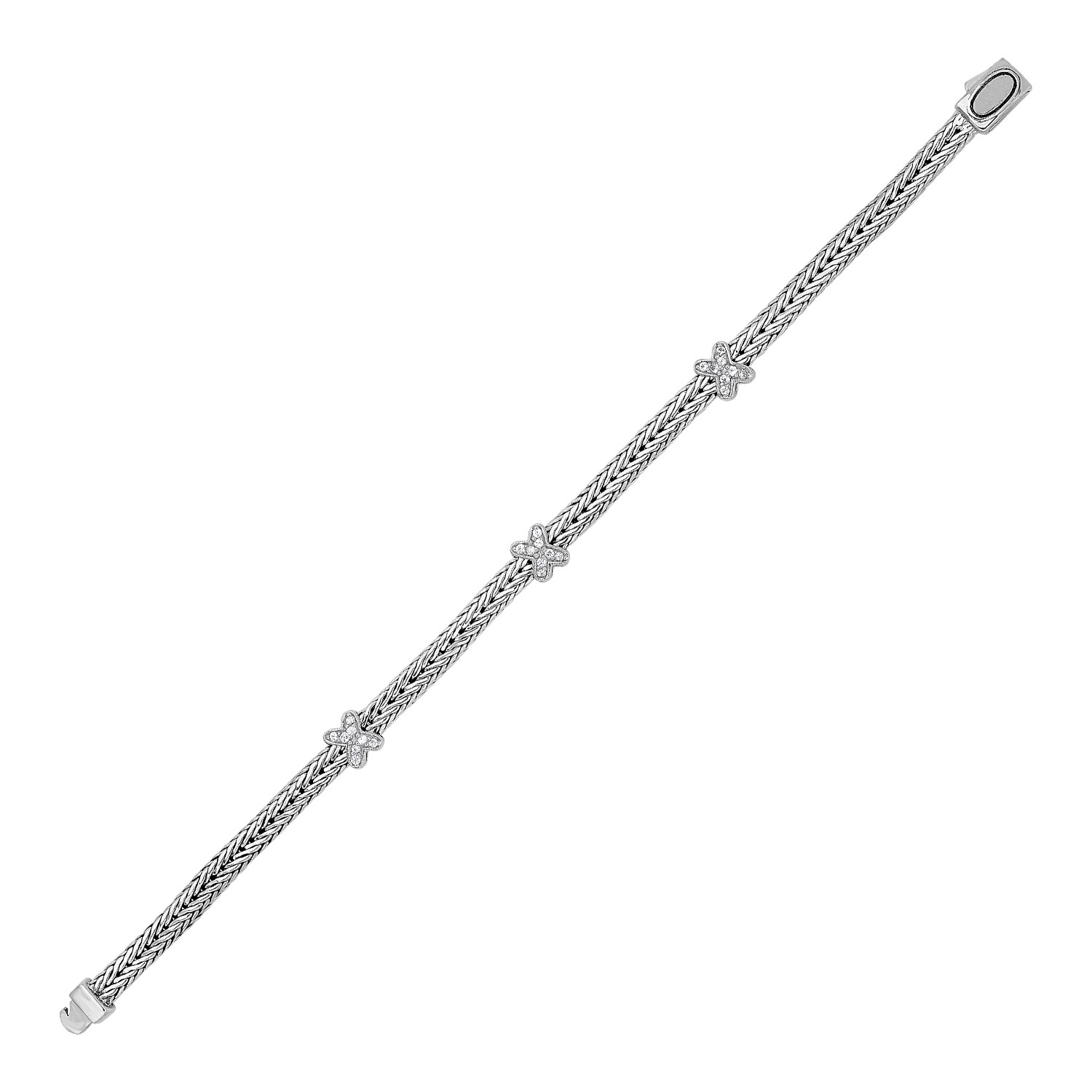 d16327456-1-2-1-1-1-1-1-1-1-1-1.jpg Woven Rope Bracelet with White Sapphire X Accents in Sterling Silver (2.00 mm) - Image 1