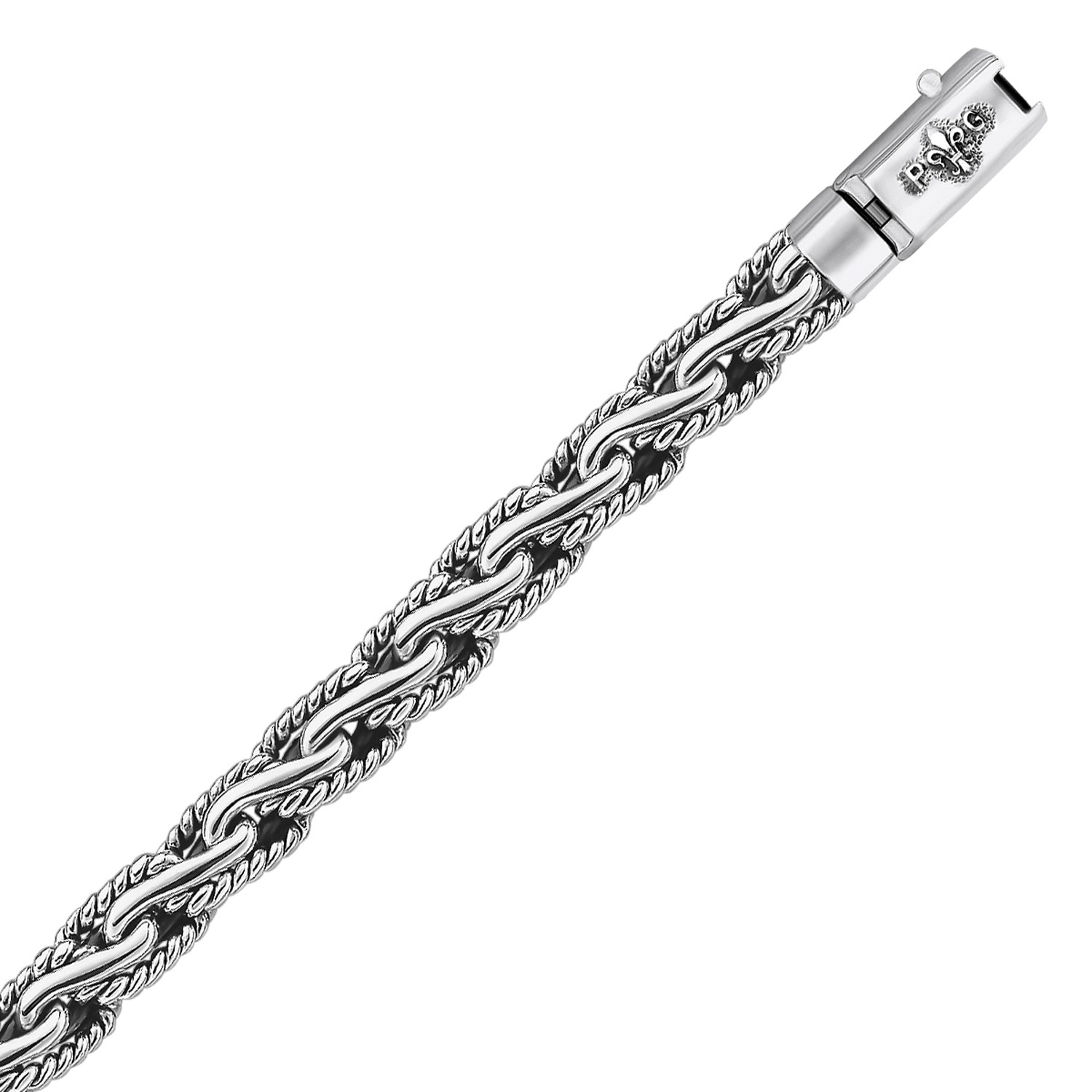 d168029-1-3-1-1-1-1-1-1-1.jpg Oxidized Sterling Silver Mens Chain Bracelet in a Cable Motif (8.50 mm) - Image 1