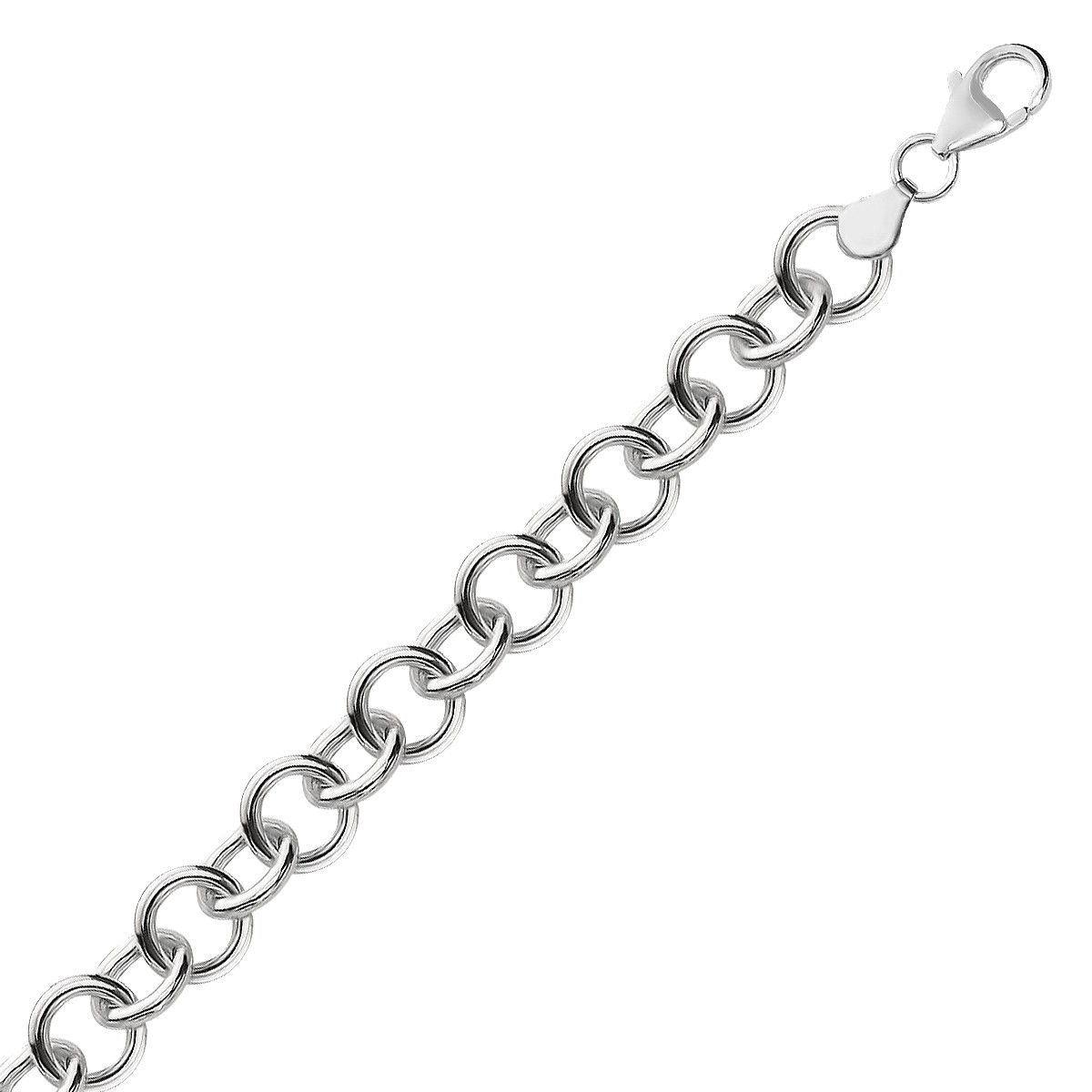 d180374-1-3-1-1-1.jpg Sterling Silver Rolo Style Polished Charm Bracelet with Rhodium Plating(8.15 mm) - Image 1