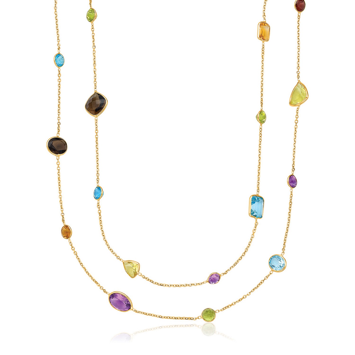 d199847-1-2-1-1-1-1.jpg 14k Yellow Gold Double Layer Multi Gem Necklace - Image 1