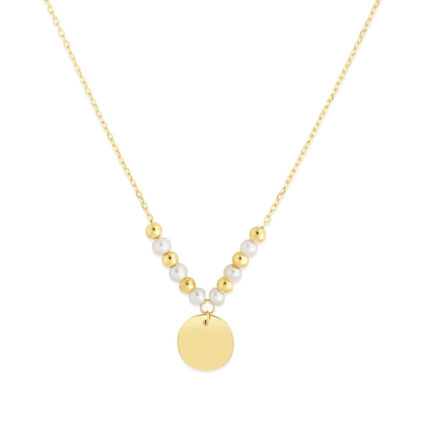 d23244954-1-2-1-1-1-1-1.jpg 14k Yellow Gold High Polish Beaded Pearl Disc Drop Pallina Necklace - Image 1
