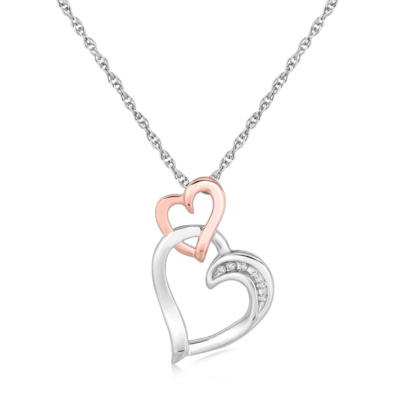 d26747297-1-2-1-1-1-1-1-1-1.jpg Sterling Silver Cascading Dual Heart Diamond Accented Pendant (.02 cttw) - Image 1