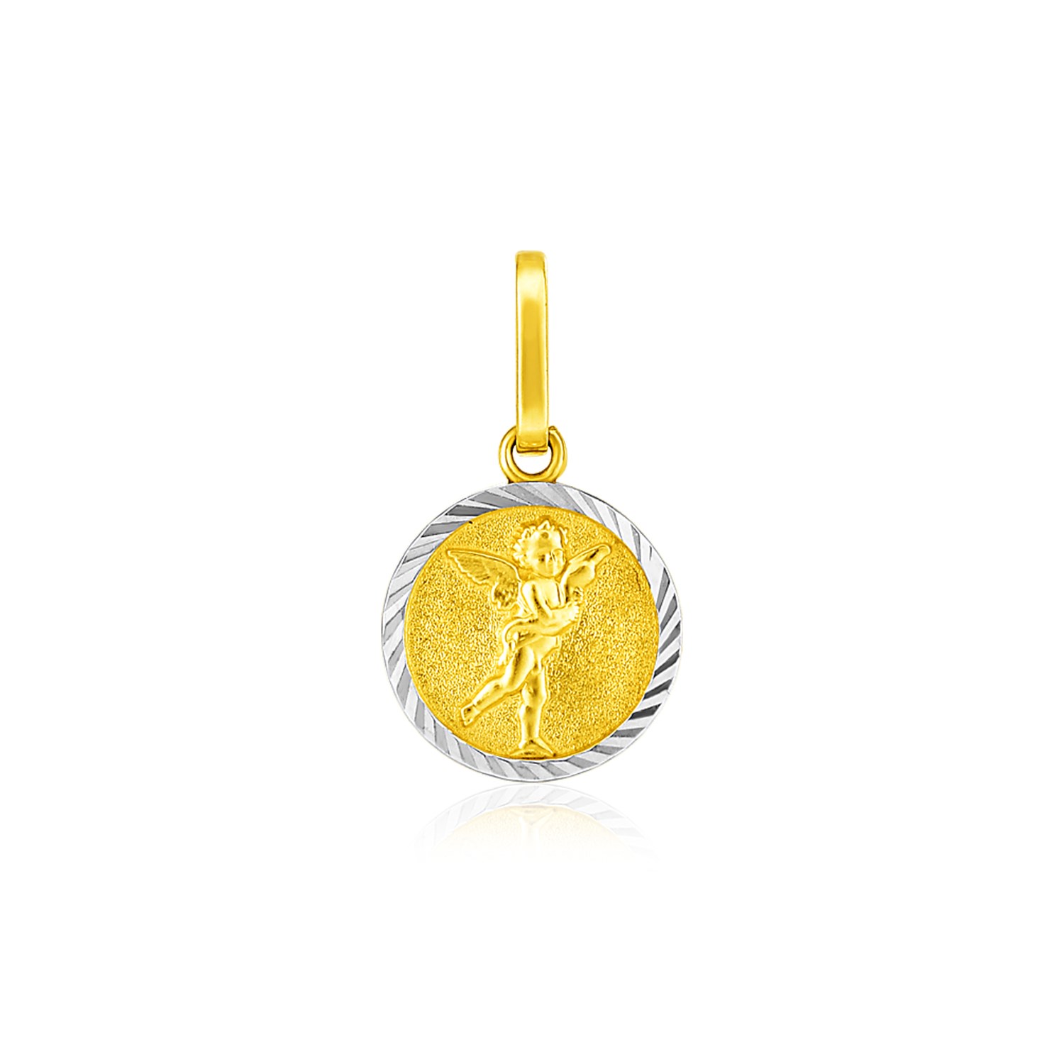 d29463454-1-1-1-1-1-1-1-1.jpg 14k Two Tone Gold Small Round Textured Religious Medal Pendant - Image 1