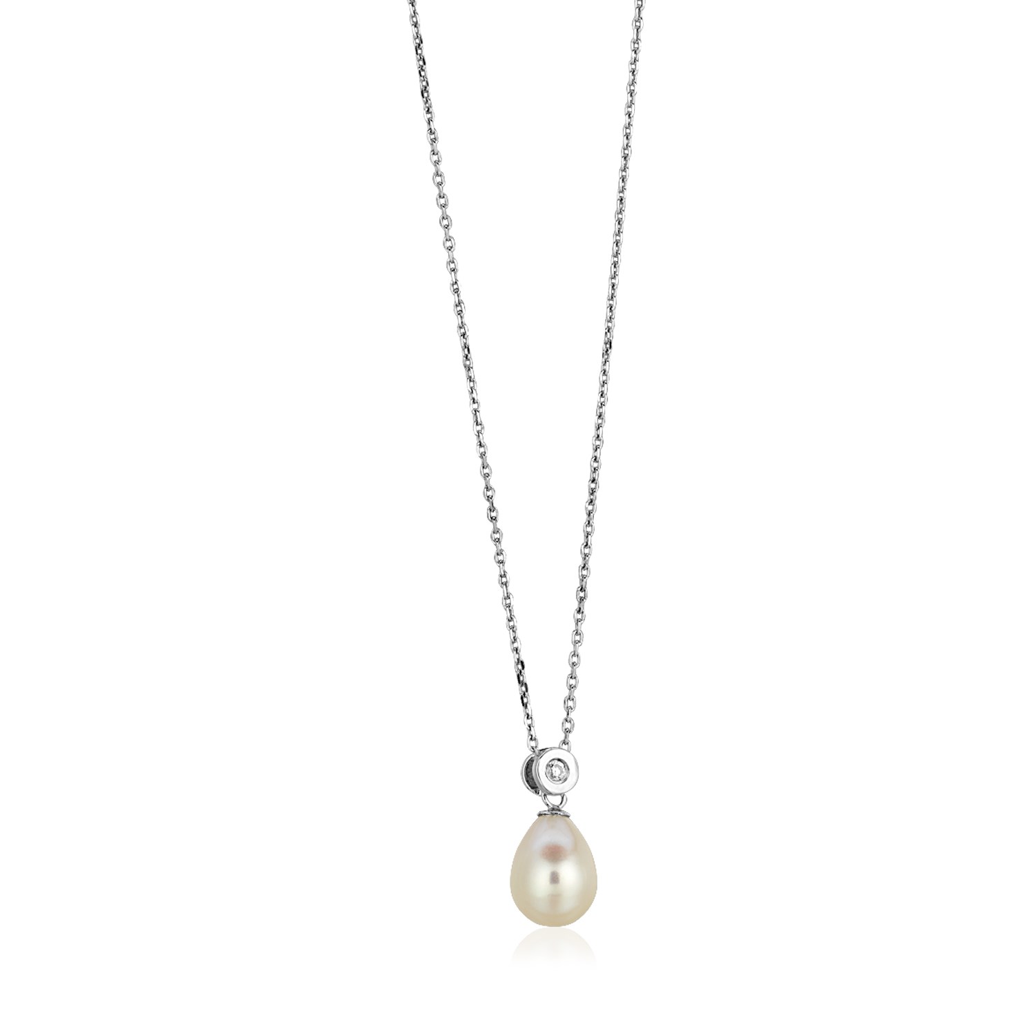 d30955867-1-2-1-1-1-1-1-1.jpg Sterling Silver Necklace with Pear Shaped Pearl and Cubic Zirconias - Image 1