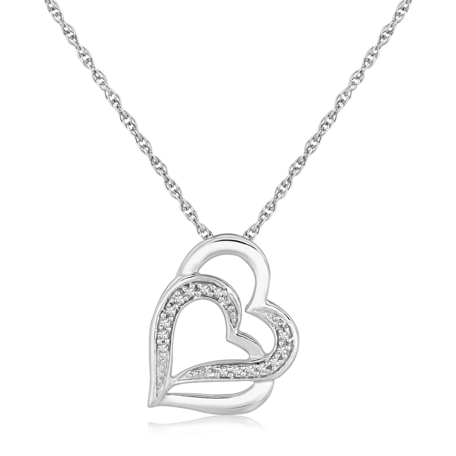 d32773041-1-2-1-1-1-1-1-1.jpg Sterling Silver Dual Heart Motif Pendant with Diamonds (.06 cttw) - Image 1