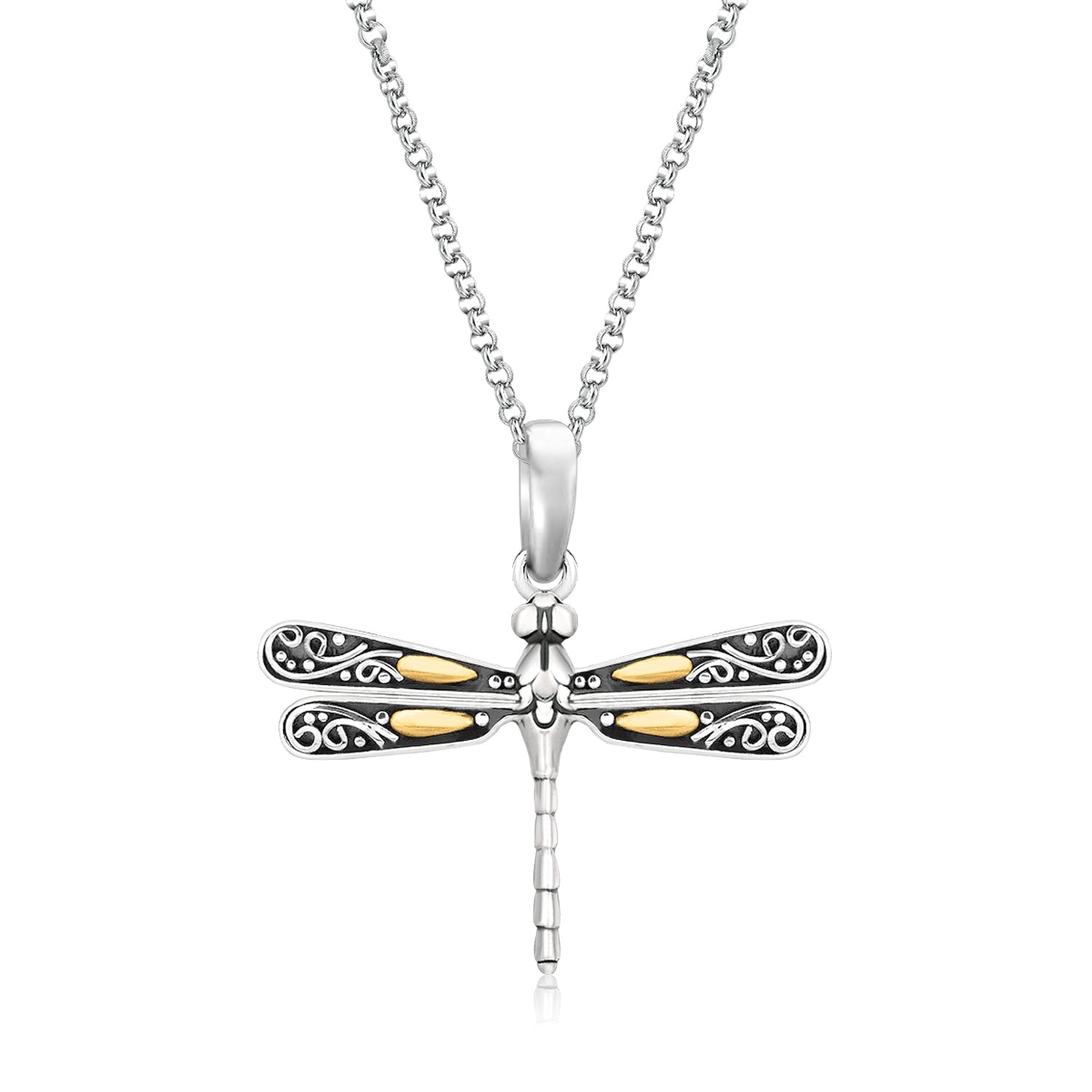 d3398731-1-2-1-1-1-1-1.jpg 18k Yellow Gold and Sterling Silver Pendant in a Dragonfly Design - Image 1