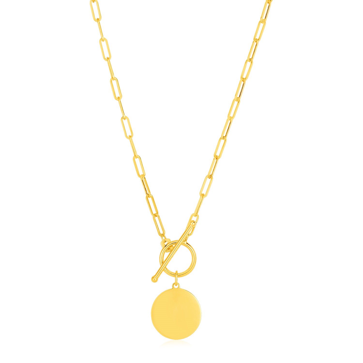 d37205845-1-2-1-1-1-1-1.jpg 14k Yellow Gold Paperclip Chain Necklace with Circle Pendant - Image 1