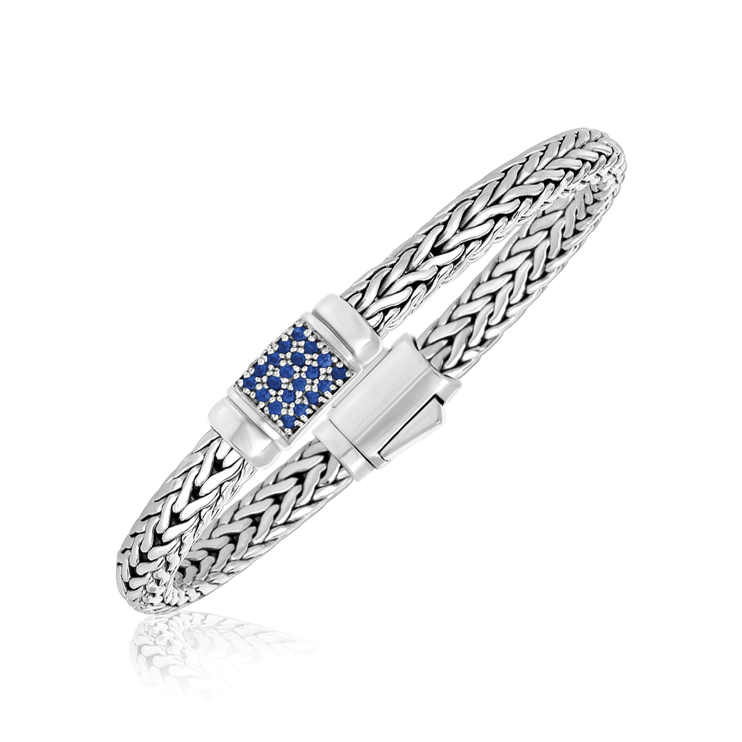 d40203843-1-2-1-1-1-1-1.jpg Sterling Silver Weave Motif Bracelet with Blue Sapphire Embellishments (7.00 mm) - Image 1