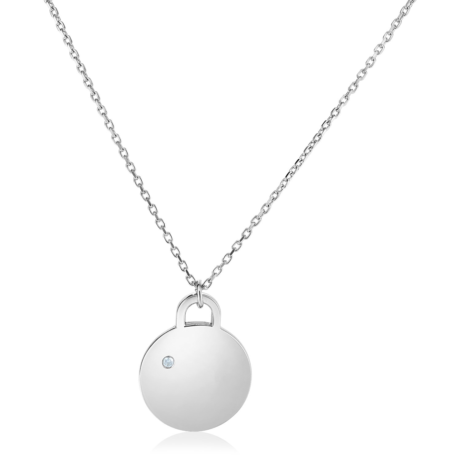 d4557778-1-2-1-1-1-1-1-1-1-1.jpg Sterling Silver 18 inch Necklace with Polished Disc with Diamond - Image 1