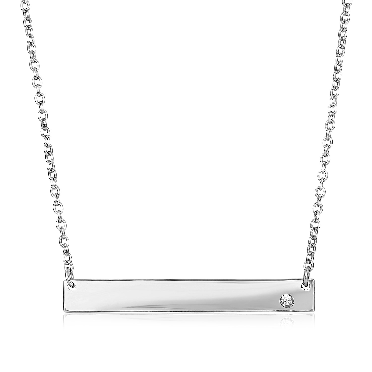 d45674036-1-2-1-1-1-1-1-1-1-1.jpg Sterling Silver Polished Bar Necklace with Cubic Zirconia - Image 1