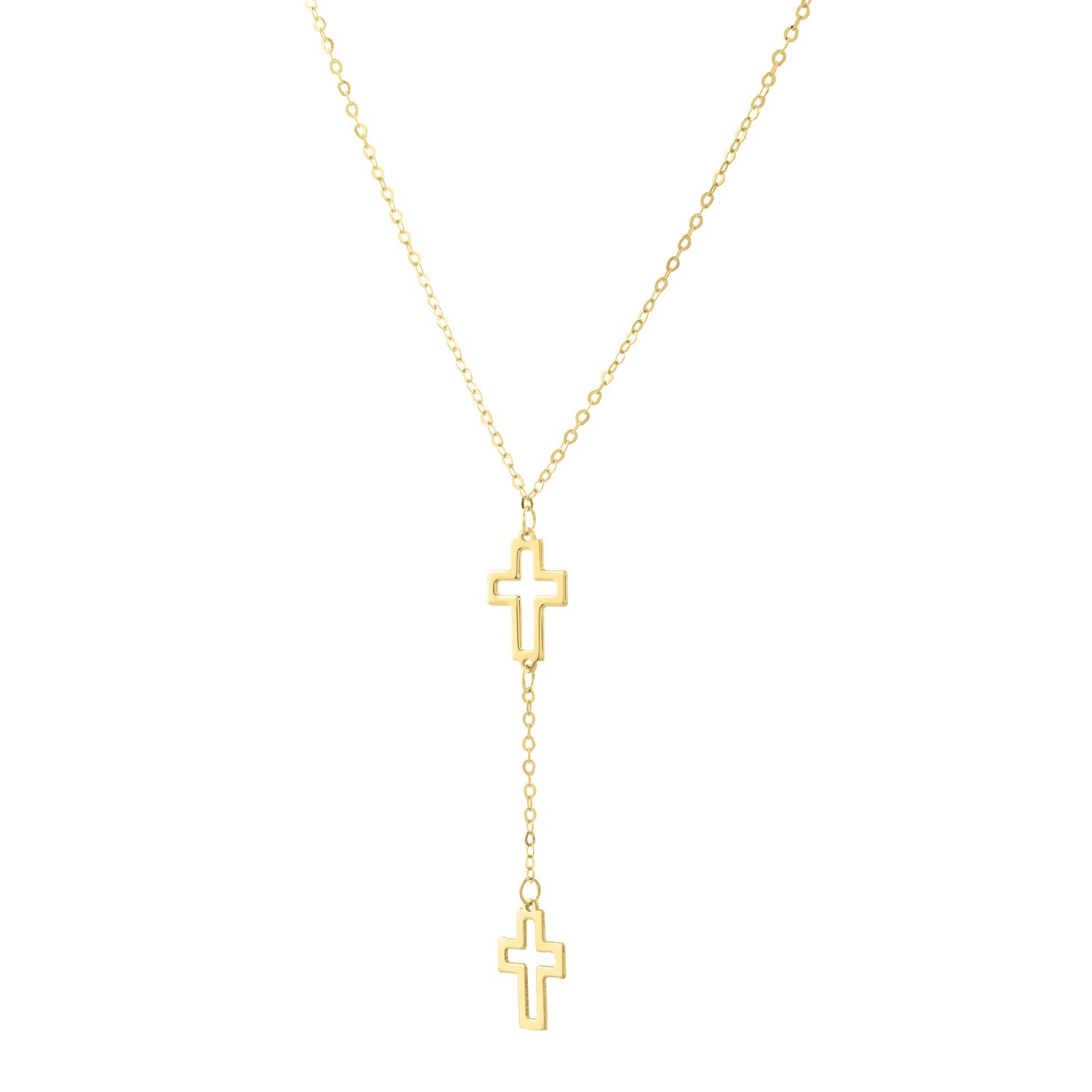 d49044683-1-2-1-1-1-1-1-1-1-1.jpg Double Cross Drop Necklace in 14K Yellow Gold - Image 1