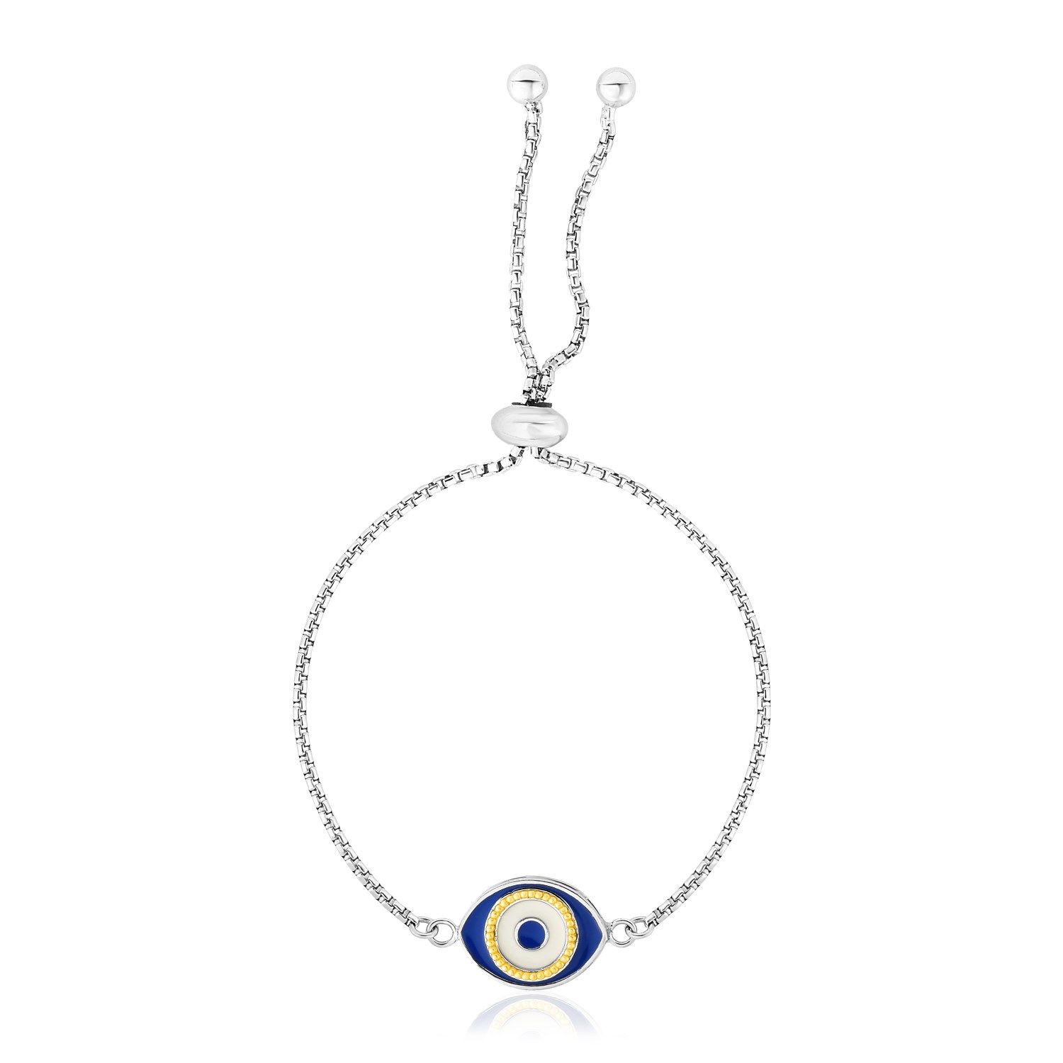 d51083093-1-2-1-1-1-1-1-1-1-1-1.jpg Sterling Silver Adjustable Two Toned Enameled Evil Eye Friendship Bracelet - Image 1