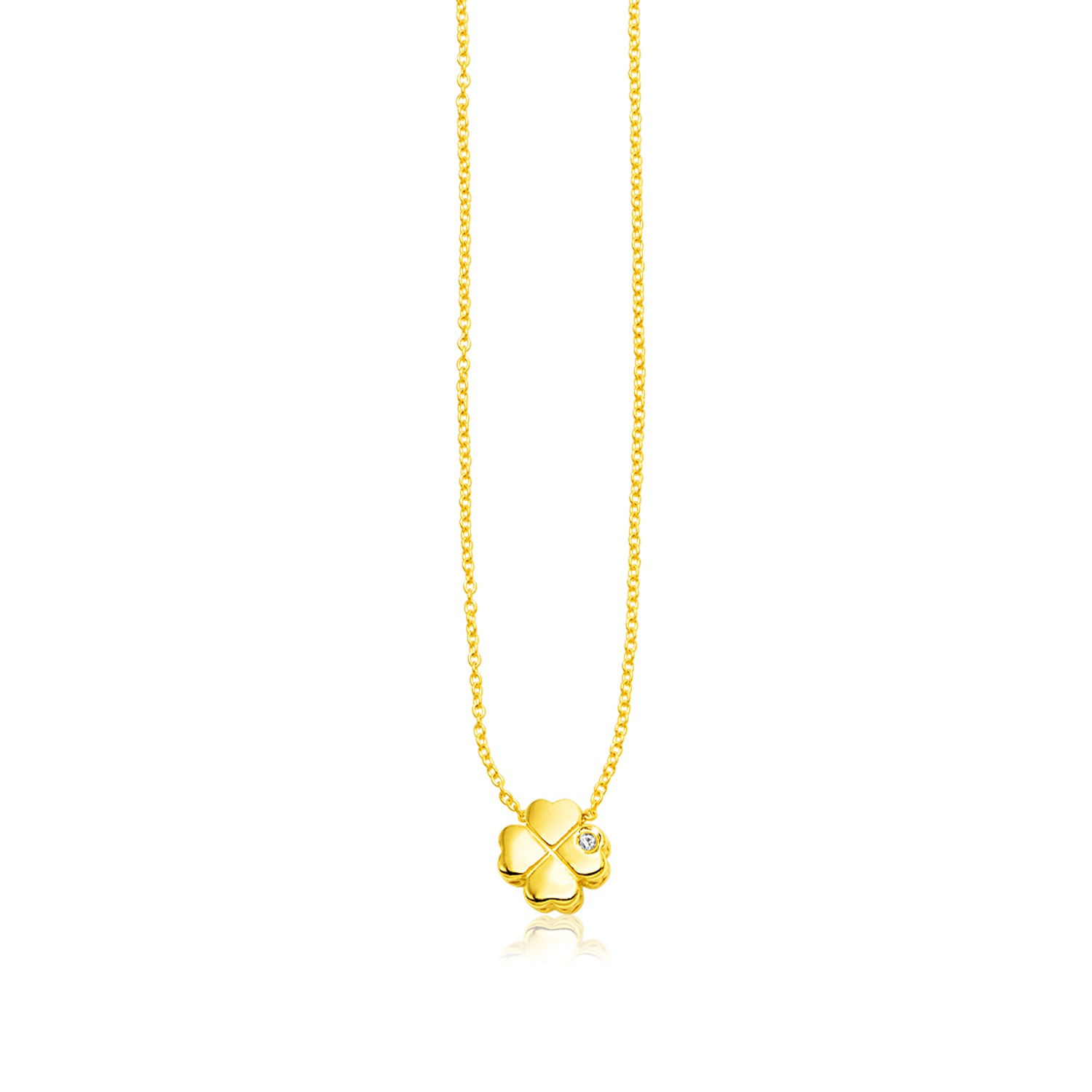 d5203863-1-2-1-1-1-1-1-1-1-1-1.jpg 14k Yellow Gold Polished Four Leaf Clover Necklace with Diamond - Image 1