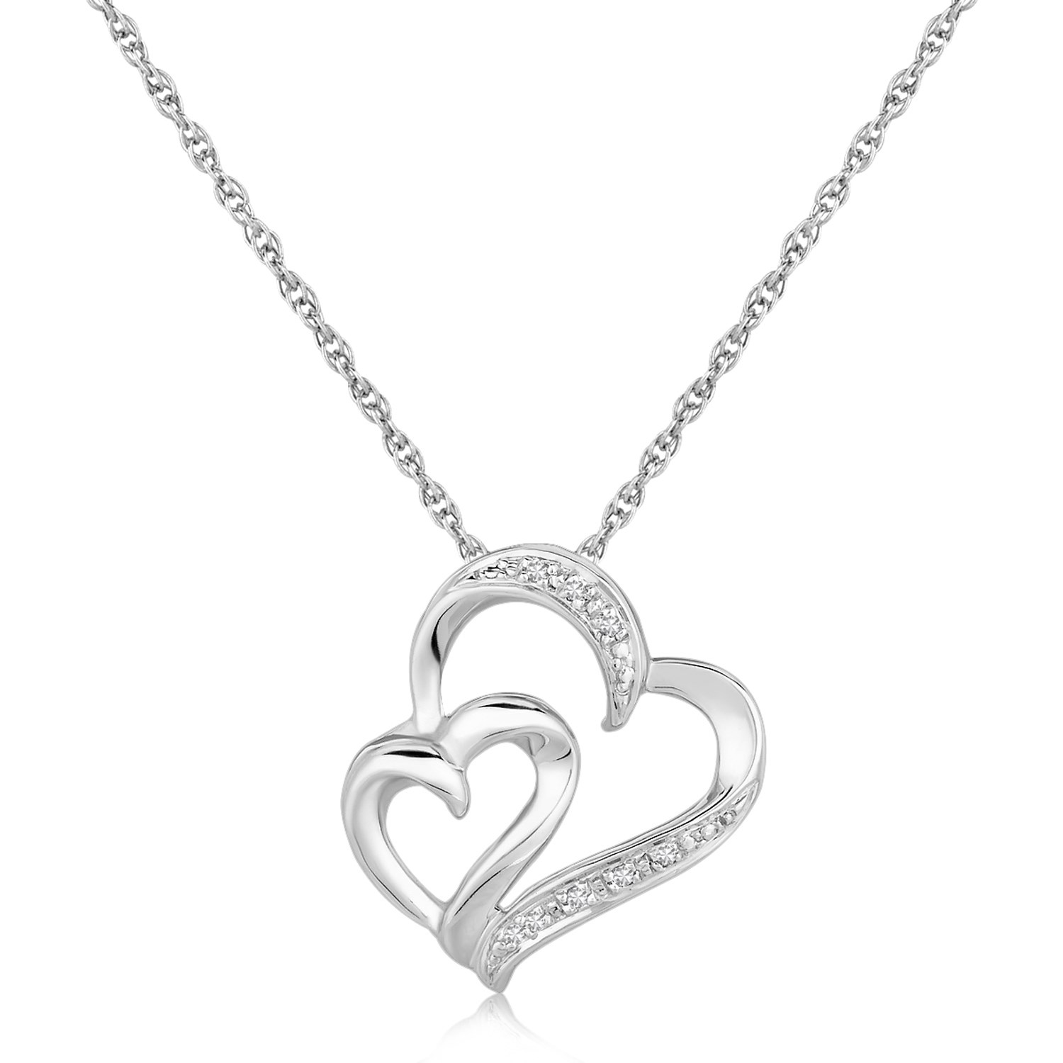 d61287763-1-2-1-1-1-1-1-1-1-1-1.jpg Sterling Silver Diamond Accented Dual Fancy Heart Pendant (.02 cttw) - Image 1