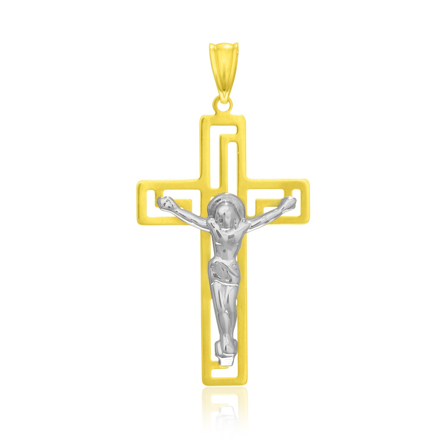 d71659074-1-1-1-1-1-1-1-1-1-1-1.jpg 14k Two-Tone Gold Cross with Figure Pendant - Image 1