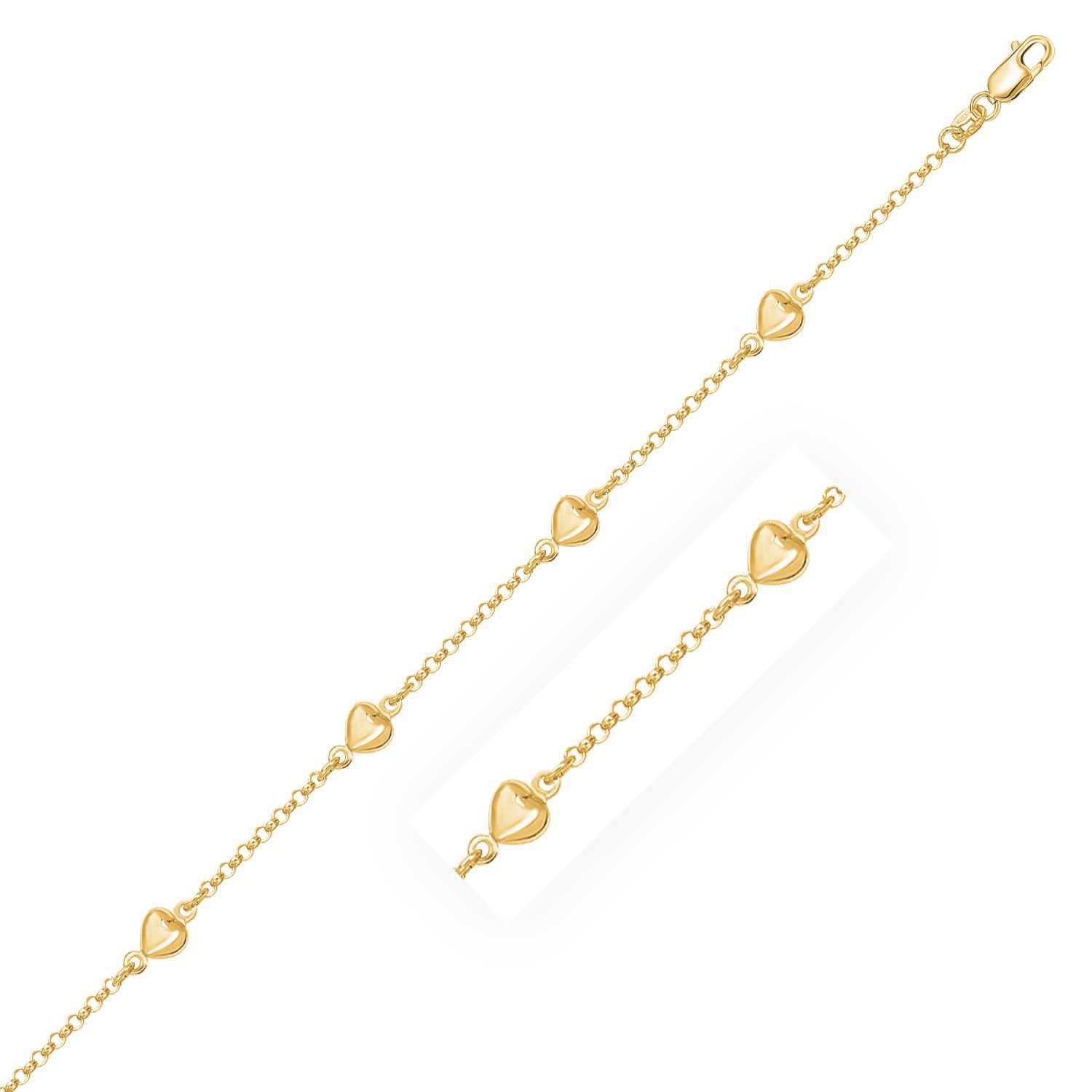 d8684677-1-3-1-1-1-1-1-1-1-1-1.jpg 14k Yellow Gold Rolo Chain Bracelet with Puffed Heart Stations (3.30 mm) - Image 1