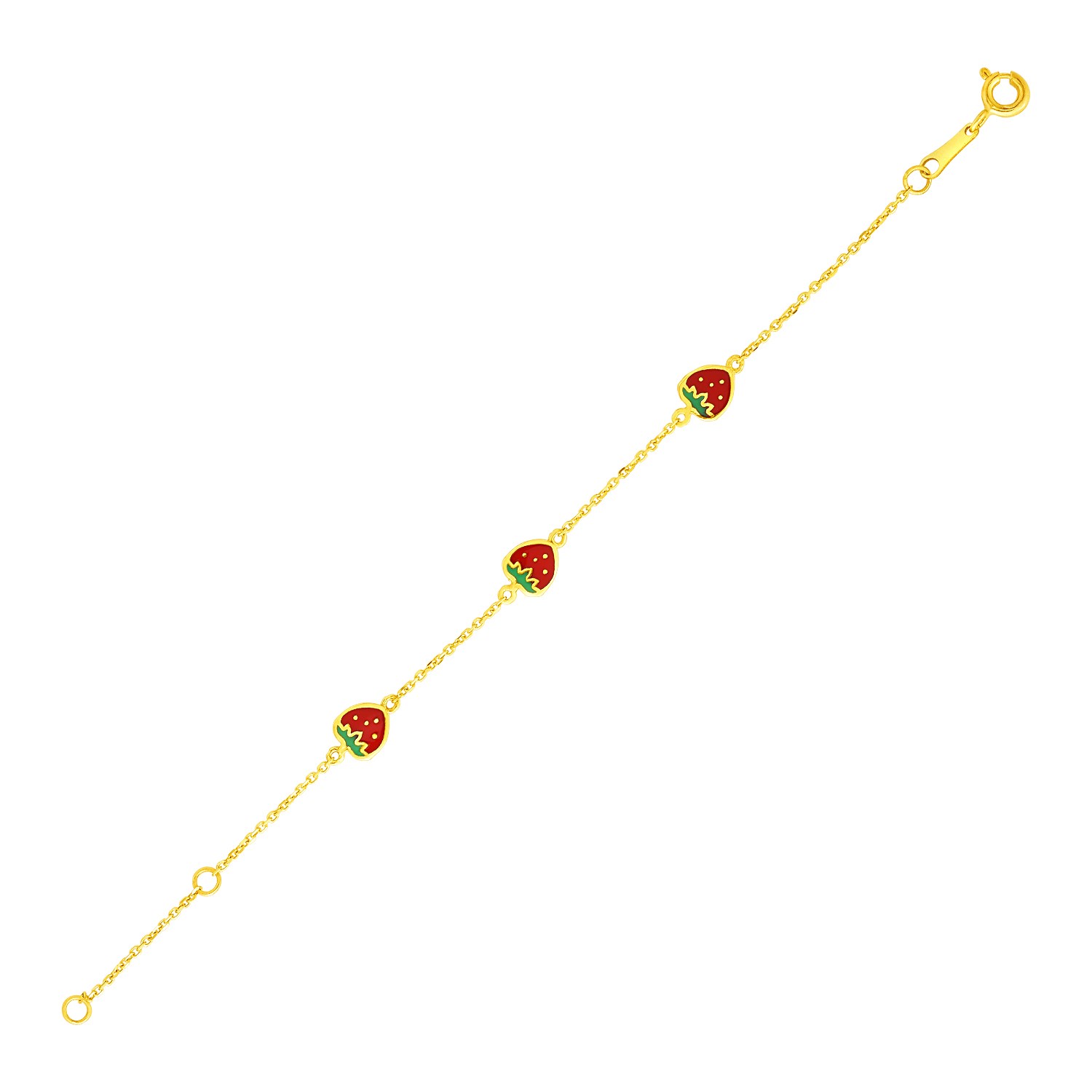 d6210141-1-2-1-1-1-1-1-1-1-1-1-1.jpg 14k Yellow Gold Childrens Bracelet with Enameled Strawberries(1.00 mm) - Image 1