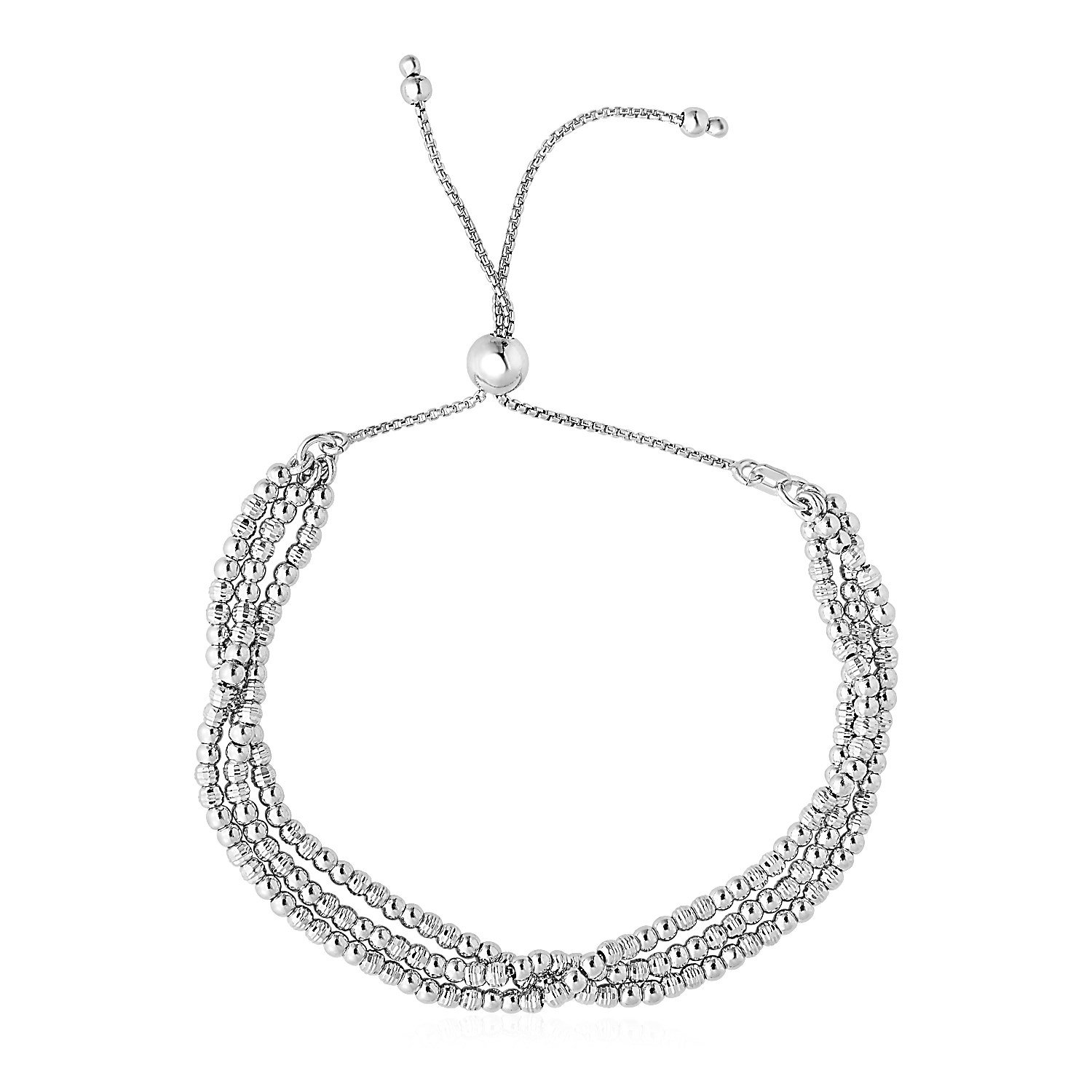d73797401-1-2-1-1-1-1-1-1-1-1-1.jpg Adjustable Three-Strand Bead Bracelet in Sterling Silver (1.00 mm) - Image 1