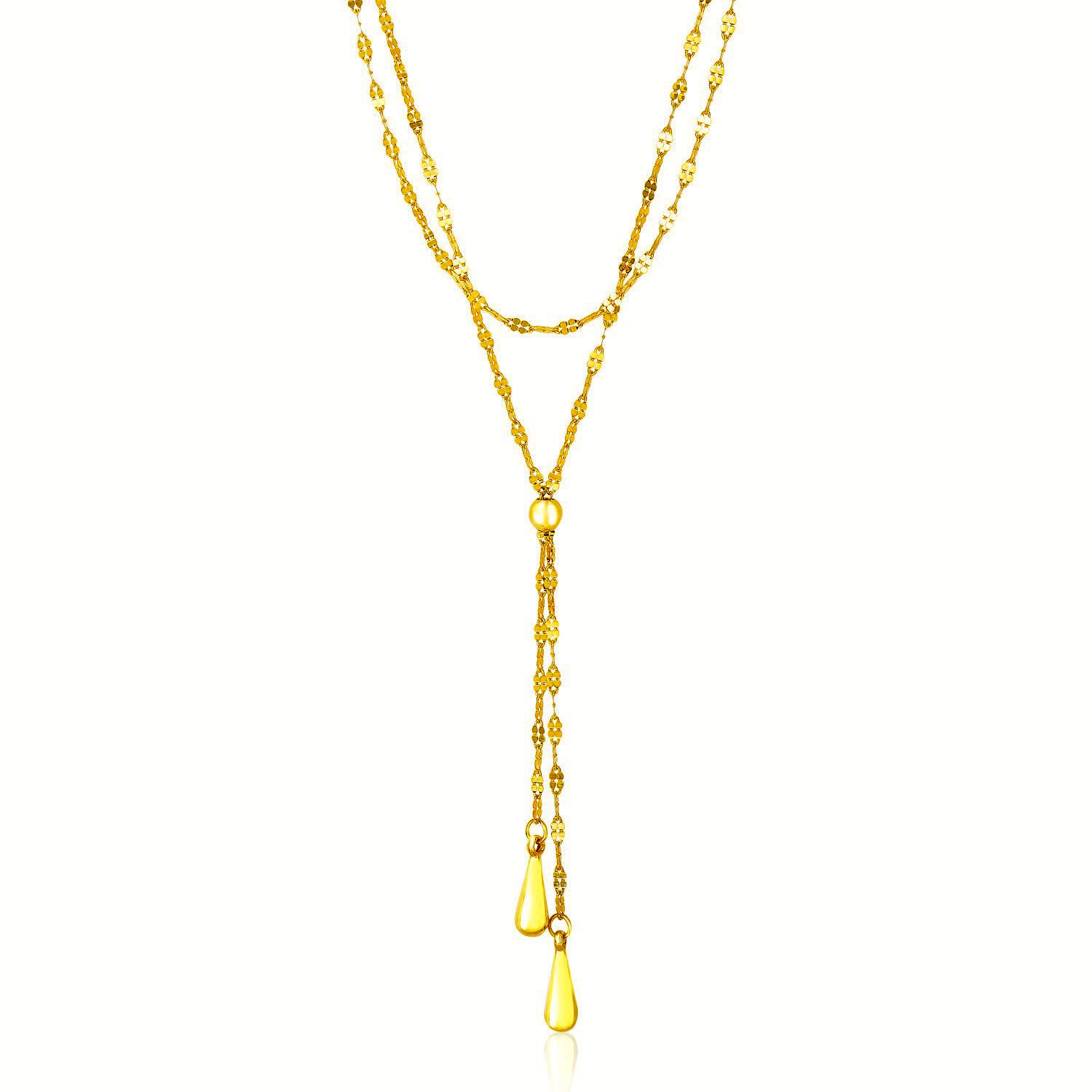 d95242627-1-2-1-1-1-1-1-1.jpg 14k Yellow Gold Double Strand Chain with Puffed Heart Lariat Necklace - Image 1